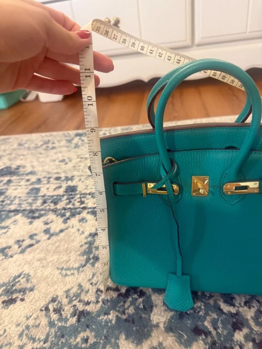 Ainifeel Turquoise Leather Tote Bag
